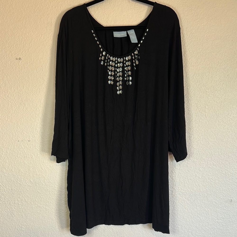 PLUS SIZE: Liz and Me. Black Beaded Women's Top